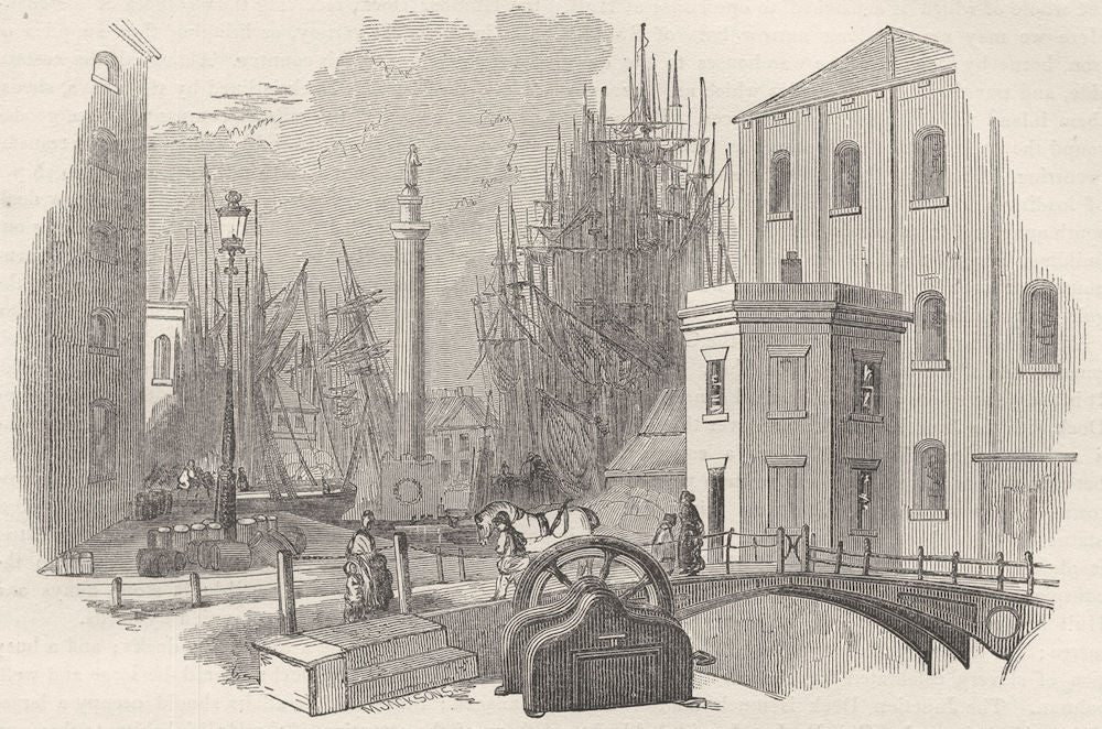 YORKSHIRE. Docks, and the Wilberforce Column 1850 old antique print picture
